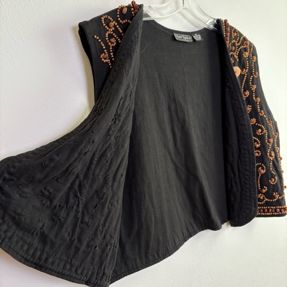 Vintage Made in India Cotton Wooden Beaded Cropped Open Vest Bohemian Boho M - Picture 9 of 11